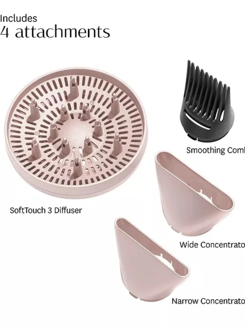 Pink Compact Hair Dryer with Diffuser & Nozzle Attachments
